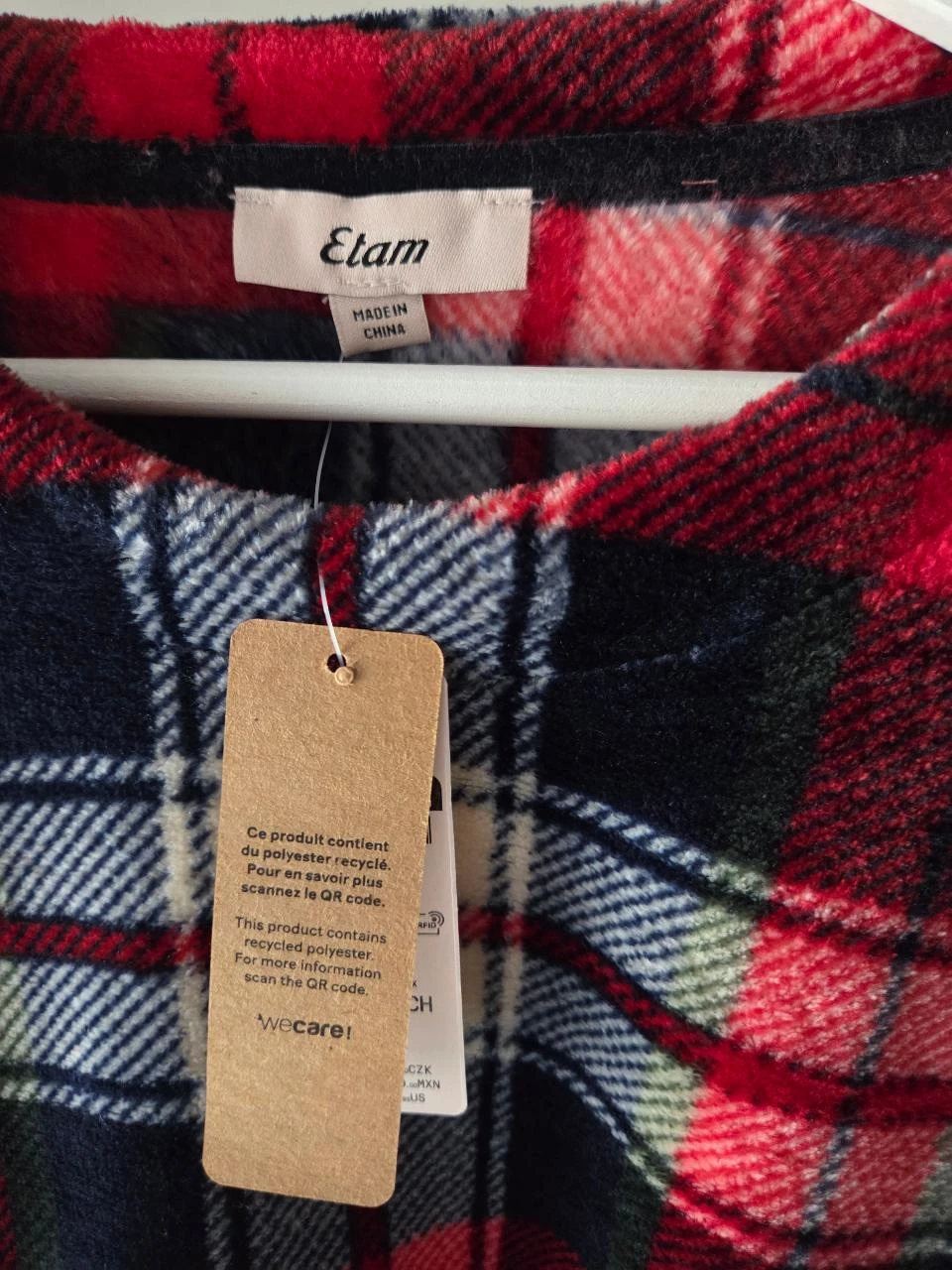 Blusa de pijama xadrez vermelha marinha macia e aconchegante ETAM • PP • Novo – photo 3